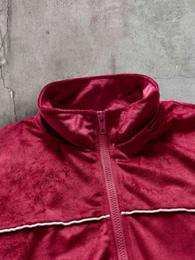 AXEPEAK 男士拼色長袖夾克與長褲休閒日常套裝 - 酒紅色 - 查看 9
