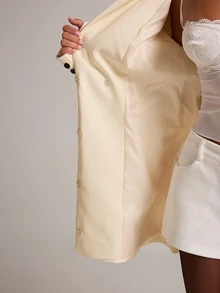 SHEIN BAE BAE Cream White Collarless Blazer Long Sleeve Open Front Minimalist Elegant Casual Modest Suit Jacket For Work Dinner Formal Office Fall - Apricot - View 7