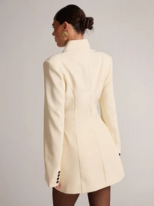 SHEIN BAE BAE Cream White Collarless Blazer Long Sleeve Open Front Minimalist Elegant Casual Modest Suit Jacket For Work Dinner Formal Office Fall - Apricot - View 2