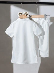 SHEIN 2件/套 嬰兒男童白色優雅夏季阿拉伯長袍 & 褲子套裝 伊斯蘭服飾 卡夫坦 沙烏地阿拉伯長袍 庫爾塔 適用於生日、開齋節 3-24個月 - 白色 - 查看 3