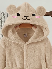 LMoss Kids 少女款針織刺繡毛絨休閒連帽秋季開襟衫居家服 - 杏色 - 查看 3