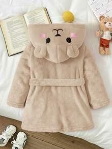 LMoss Kids 少女款針織刺繡毛絨休閒連帽秋季開襟衫居家服 - 杏色 - 查看 2