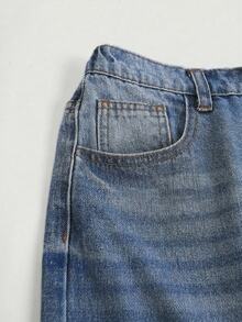 SHEIN Teen Girl Y2K Loose Fit Casual Denim Pants With Pockets And Wide Legs,Summer Break Denim Jeans. - Dark Wash - View 4