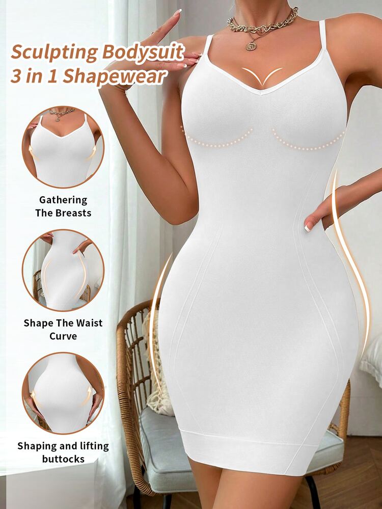 Waist And Tummy Tuck Women's Seamless One-Piece Body Shaping Dress One-Piece - White - View 1