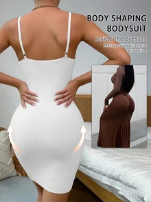 Waist And Tummy Tuck Women's Seamless One-Piece Body Shaping Dress One-Piece - White - View 2
