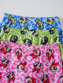 THE POWERPUFF GIRLS X SHEIN 3pcs Young Girl Hipster Panties, Leopard Print Heart Cartoon Pattern, Comfortable Daily Wear For Students - Multicolor - View 4