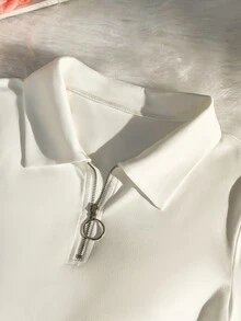 GlowEve Women's Solid Color Lapel Collar Simple Versatile T-Shirt - White - View 7