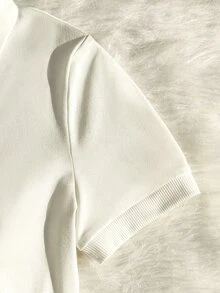 GlowEve Women's Solid Color Lapel Collar Simple Versatile T-Shirt - White - View 6