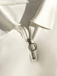 GlowEve Women's Solid Color Lapel Collar Simple Versatile T-Shirt - White - View 5