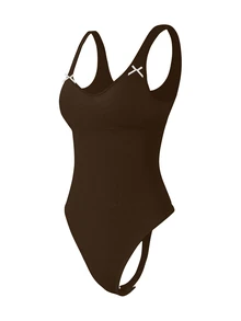 Slayform Slayform Seamless High Elastic Yoga Jumpsuit With Built-In Bra Pads - Brown - View 3