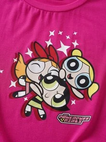 THE POWERPUFF GIRLS X SHEIN Tween Girl Cartoon Print Short Sleeve T-Shirt - Pink - View 6