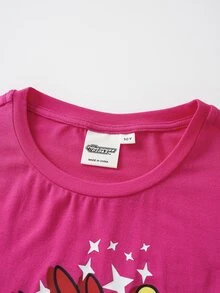 THE POWERPUFF GIRLS X SHEIN Tween Girl Cartoon Print Short Sleeve T-Shirt - Pink - View 5