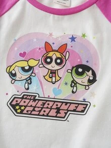 THE POWERPUFF GIRLS X SHEIN 青少年女孩卡通印花撞色短袖T恤 - 彩色 - 查看 5