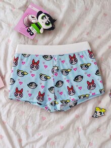 THE POWERPUFF GIRLS X SHEIN Women's Cute Cartoon Print Comfortable Boxer Shorts - Blue - View 3