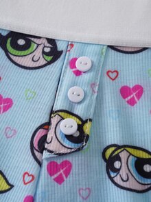 THE POWERPUFF GIRLS X SHEIN Women's Cute Cartoon Print Comfortable Boxer Shorts - Blue - View 4
