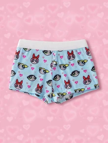 THE POWERPUFF GIRLS X SHEIN Women's Cute Cartoon Print Comfortable Boxer Shorts - Blue - View 1