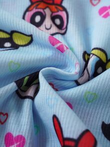 THE POWERPUFF GIRLS X SHEIN Women's Cute Cartoon Print Comfortable Boxer Shorts - Blue - View 6