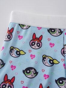 THE POWERPUFF GIRLS X SHEIN Women's Cute Cartoon Print Comfortable Boxer Shorts - Blue - View 5