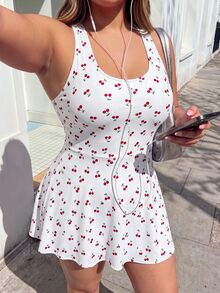 SHEIN Sports 2026 New Sports Outdoor Workout Round Neck Criss-Cross Back Cherry Digital Print Plus Size Yoga Sports Dress - Multicolor - View 4