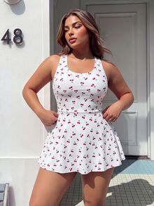 SHEIN Sports 2026 New Sports Outdoor Workout Round Neck Criss-Cross Back Cherry Digital Print Plus Size Yoga Sports Dress - Multicolor - View 3