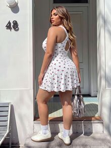 SHEIN Sports 2026 New Sports Outdoor Workout Round Neck Criss-Cross Back Cherry Digital Print Plus Size Yoga Sports Dress - Multicolor - View 2