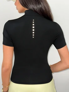Dewbera Dewbera Women's Short Sleeve Zipper Front Slim Fit Sports Jacket - Black - View 5