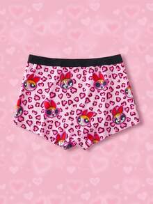 THE POWERPUFF GIRLS X SHEIN Women's Leopard Print Cartoon Graphic Boxer Briefs - Hot Pink - View 2