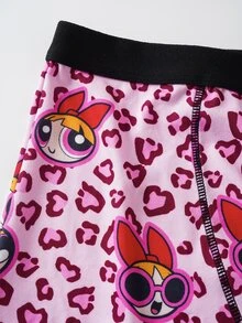 THE POWERPUFF GIRLS X SHEIN Women's Leopard Print Cartoon Graphic Boxer Briefs - Hot Pink - View 5