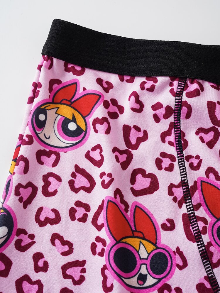 THE POWERPUFF GIRLS X SHEIN Women's Leopard Print Cartoon Graphic Boxer Briefs - Hot Pink - View 5