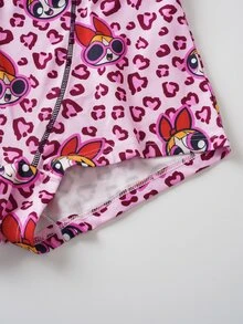 THE POWERPUFF GIRLS X SHEIN Women's Leopard Print Cartoon Graphic Boxer Briefs - Hot Pink - View 6