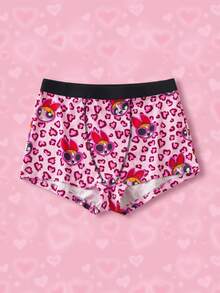 THE POWERPUFF GIRLS X SHEIN Women's Leopard Print Cartoon Graphic Boxer Briefs - Hot Pink - View 1