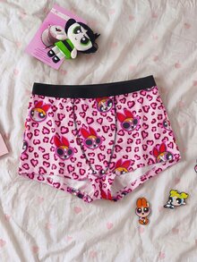 THE POWERPUFF GIRLS X SHEIN Women's Leopard Print Cartoon Graphic Boxer Briefs - Hot Pink - View 3