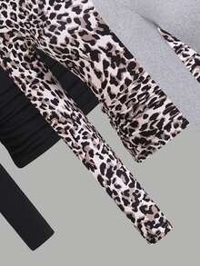 SHEIN Sparklyn Tween Girls 9-16Y 3-Pack Ruched Long Sleeve Tees, Leopard Print & Solid Slim Fit Soft Casual Tops For Daily School Wear - Multicolor - View 5