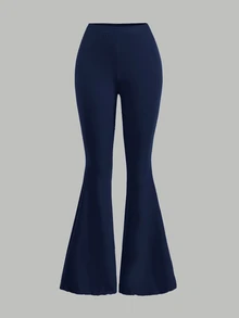SHEIN Girlism 2 件套青少年女孩褶皱抹胸上衣和喇叭裤 - 藏蓝色 - 查看 5