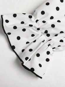 SHEIN Vestido Longo para Meninas Pré-Adolescentes, Outono/Inverno, Casual Elegante, Moda Versátil, Novo, Estampa de Bolinhas Brancas com Contraste de Cor, Cintura Marcada, Manga Longa, Adequado para Uso Diário, Cerimônias, Festas e Todas as Ocasiões, Novo Vestido para Meninas - Preto e Branco - Visão 9