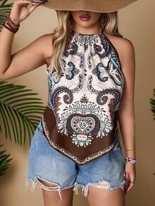 SHEIN VCAY Plus Size Sleeveless Minimalist Fashion Tank Top, Suitable For Summer Boho - Chocolate Brown - View 2