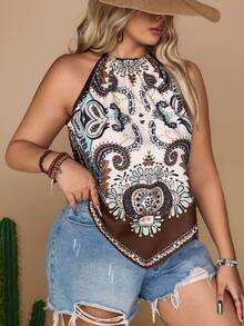 SHEIN VCAY Plus Size Sleeveless Minimalist Fashion Tank Top, Suitable For Summer Boho - Chocolate Brown - View 4