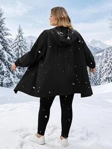 SHEIN CURVE+ Plus Size Women's Solid Color Zip-Up Hooded Casual Jacket With Pockets Fall, Winter 2026 22W - Black - View 5