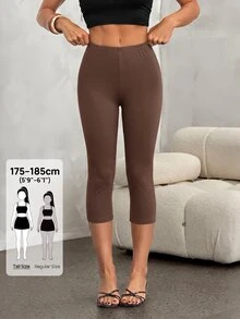 SHEIN Tall 女款修身極簡運動底層 7/8 長度瑜伽緊身褲 - 棕色 - 查看 6