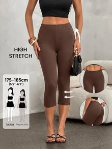 SHEIN Tall 女款修身極簡運動底層 7/8 長度瑜伽緊身褲 - 棕色 - 查看 3