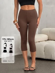 SHEIN Tall 女款修身極簡運動底層 7/8 長度瑜伽緊身褲 - 棕色 - 查看 8