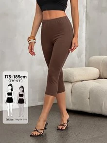 SHEIN Tall 女款修身極簡運動底層 7/8 長度瑜伽緊身褲 - 棕色 - 查看 5