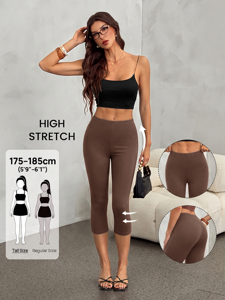 SHEIN Tall Women's Slim Fit Minimalist Sports Base Layer 7/8 Yoga Leggings - Brown - View 7