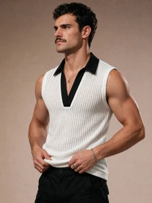 Manfinity Dauomo Men's Colorblock Collar Casual Vest - Black and White - View 1