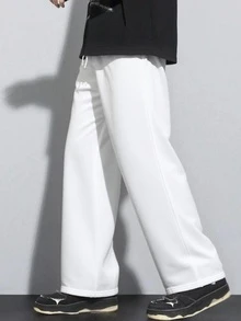 Teen Boys' Basic Wear White Summer Minimalist Loose Fit Sweatpants,Casual Collegiate Style,Comfortable Soft Fabric,Y2k Fall Autumn Winter Pants - White - View 2