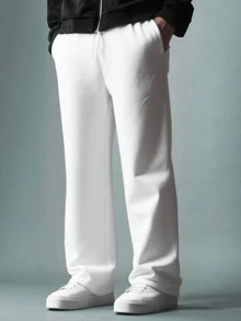 Teen Boys' Basic Wear White Summer Minimalist Loose Fit Sweatpants,Casual Collegiate Style,Comfortable Soft Fabric,Y2k Fall Autumn Winter Pants - White - View 3
