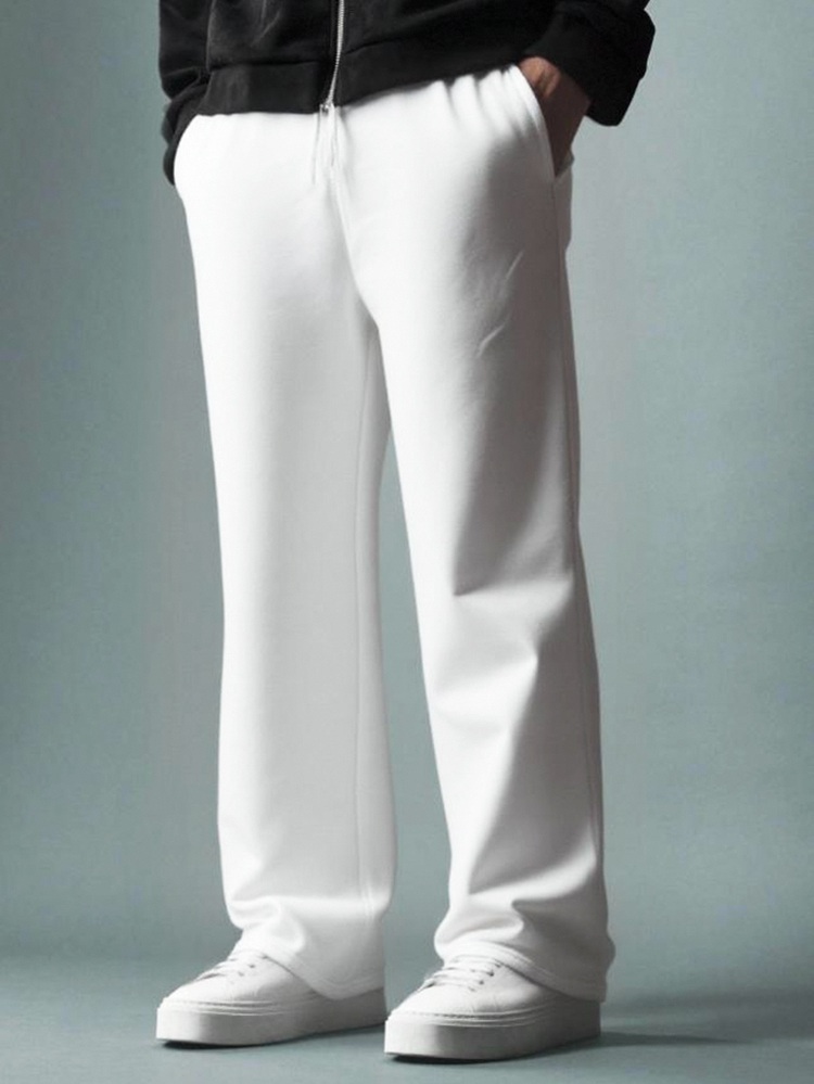 Teen Boys' Basic Wear White Summer Minimalist Loose Fit Sweatpants,Casual Collegiate Style,Comfortable Soft Fabric,Y2k Fall Autumn Winter Pants - White - View 3