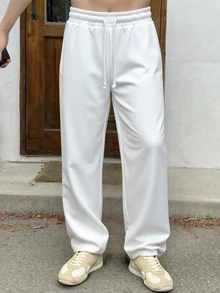 Teen Boys' Basic Wear White Summer Minimalist Loose Fit Sweatpants,Casual Collegiate Style,Comfortable Soft Fabric,Y2k Fall Autumn Winter Pants - White - View 4