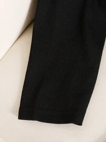 SHEIN Dozemod 童女青少年極簡休閒 V 領羅紋針織長袖 T 恤與格紋睡褲，舒適睡衣套裝，2 件組，適合春秋季節 - 粉色 - 查看 7