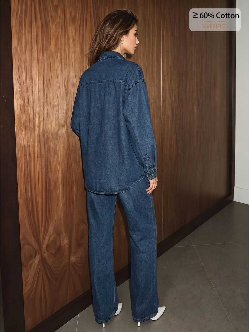 Anewsta Women's Autumn Outfit, Modern Luxury Vintage Deep Blue Rhinestone Denim Jacket, Suitable For Parties, Dating And Commuting